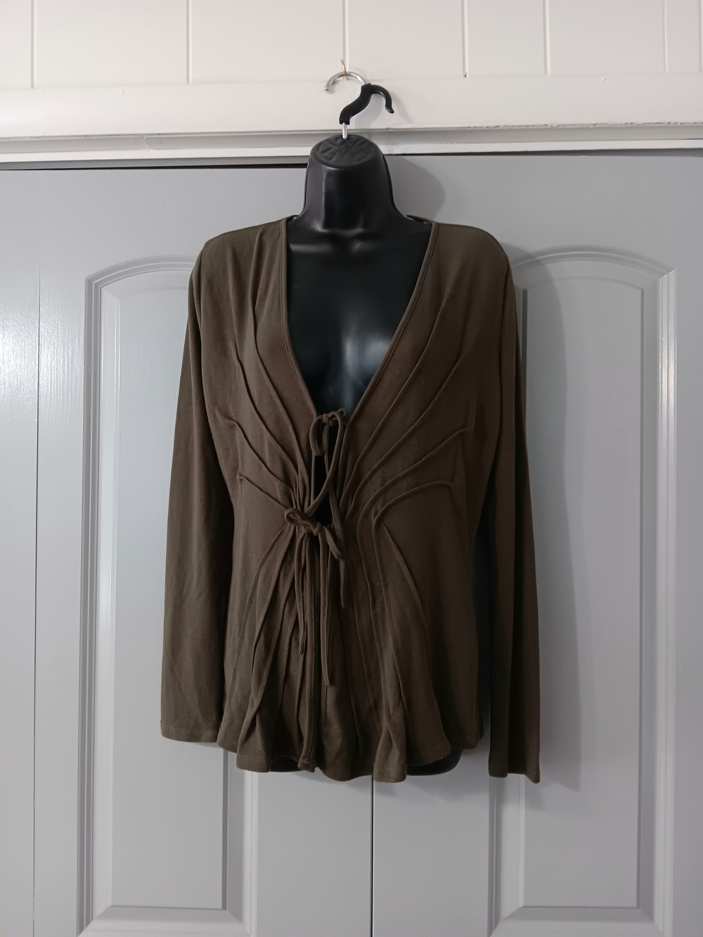 VENUS Olive Brown Tie-Front Long Sleeve Top/cardigan